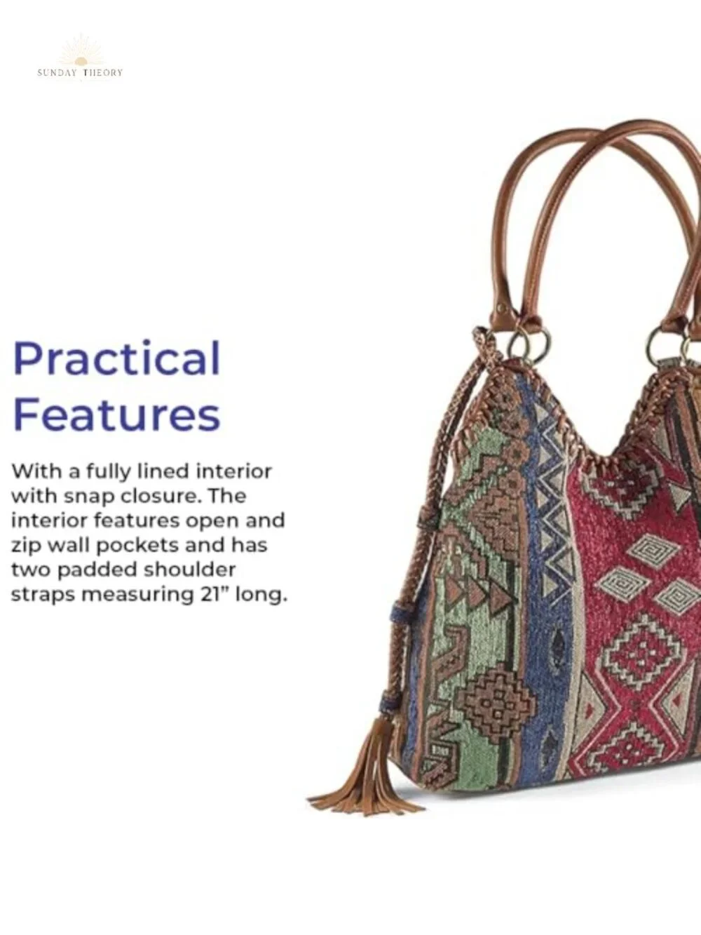 Tapestry Slouchy Hobo Bag with Snap Closure, Faux Leather Trim, Lined Interior
